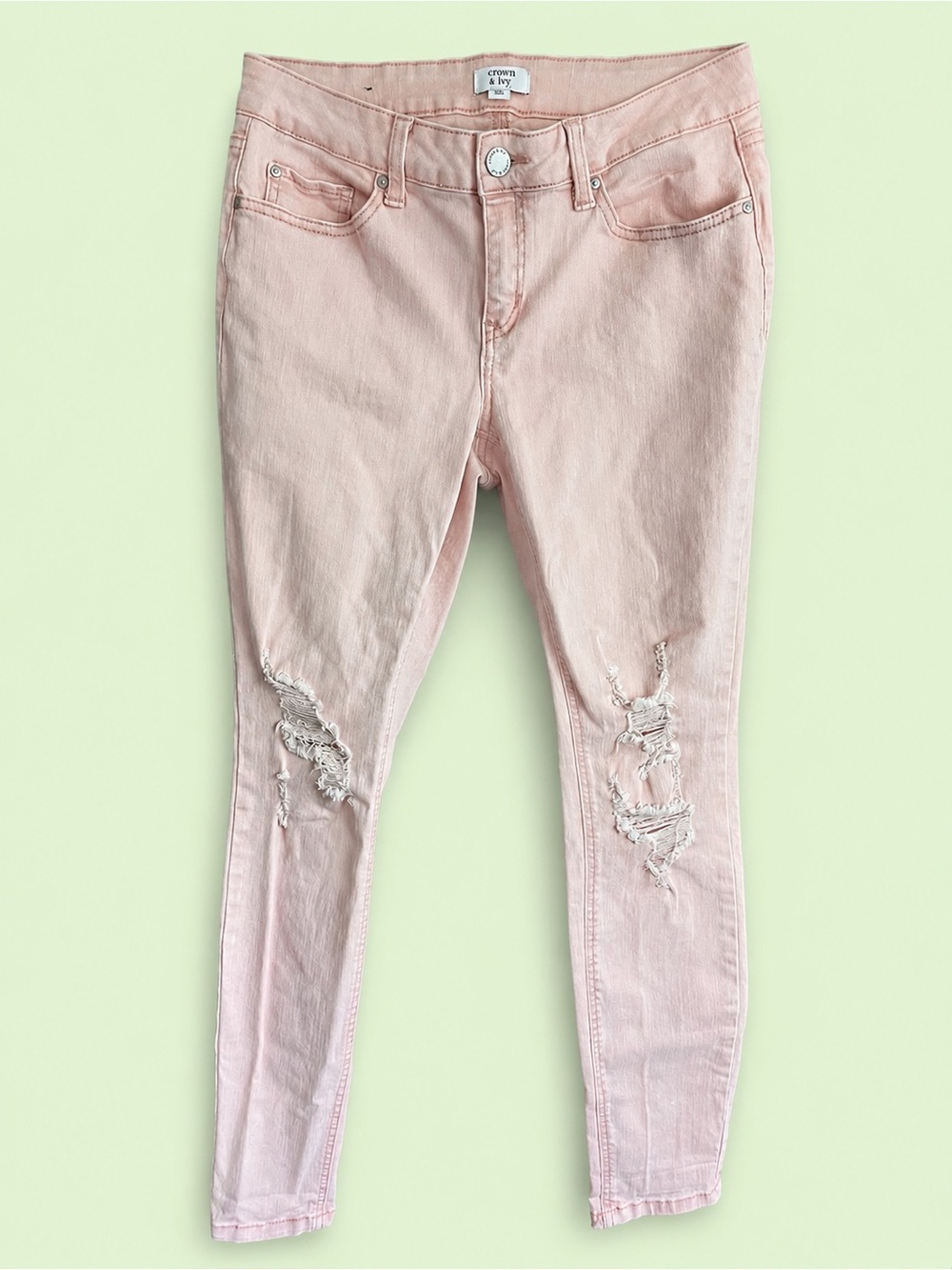 crown & ivy Blush Pink Ripped Skinny Jeans - Women